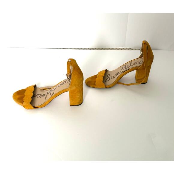 Sam Edelman Sandals, Mustard Yellow Suede Heels, Size 6.5 - Picture 8 of 9